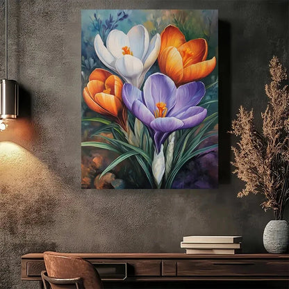 Beautiful Spring Crocus Bloom Vintage Painting 40x60cm Metal Print Ready to Hang - Bella Home Decor