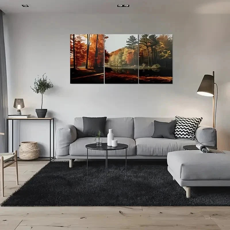 3pcs Autumn Forest Nature Landscape Metal Print Ready to Hang Art - Bella Home Decor