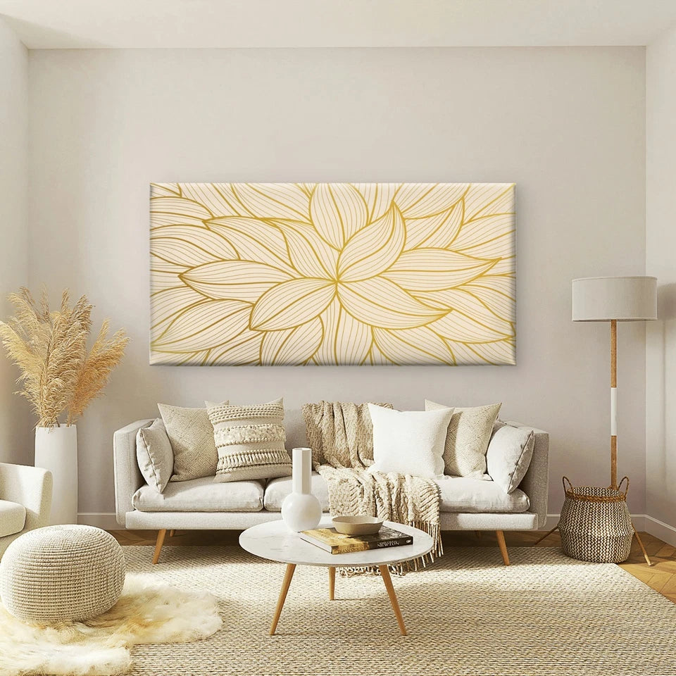 Abstract Golden Lines Design Wall Art Canvas Office Home Room Framed 120x60cm - Bella Home Decor