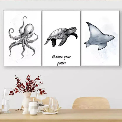 3 PCS Marine Life Triptych Wall Art Set Canvas Unframed - High Quality Print 100% Australian Made Wall Canvas - Bella Home Decor