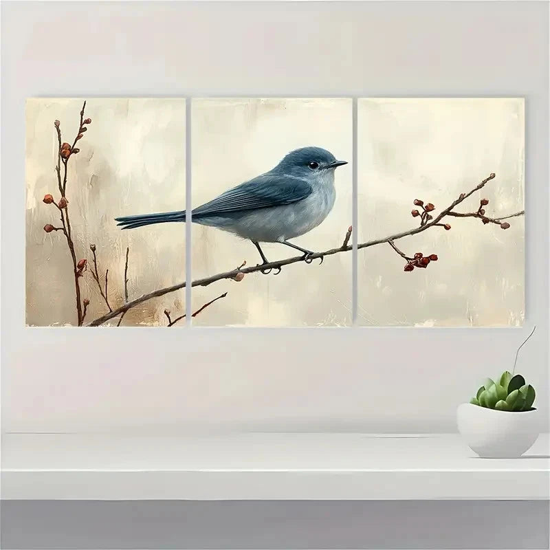 3pcs  Catbird Painting Grey Catbird  gf  Wall Art Set Canvas Framed 50x70cm - High Quality Print 100% Australian Made Wall Canvas Ready to Hang - Bella Home Decor
