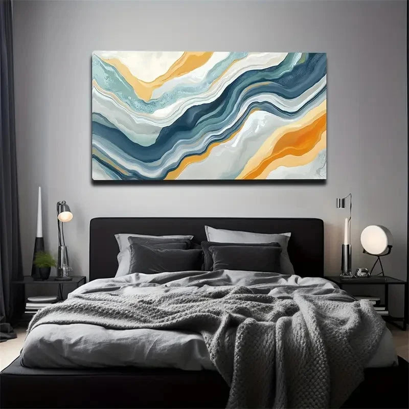 Wavy Lines Like Flowing Wall Art canvas office home room framed 120x60cm - Bella Home Decor
