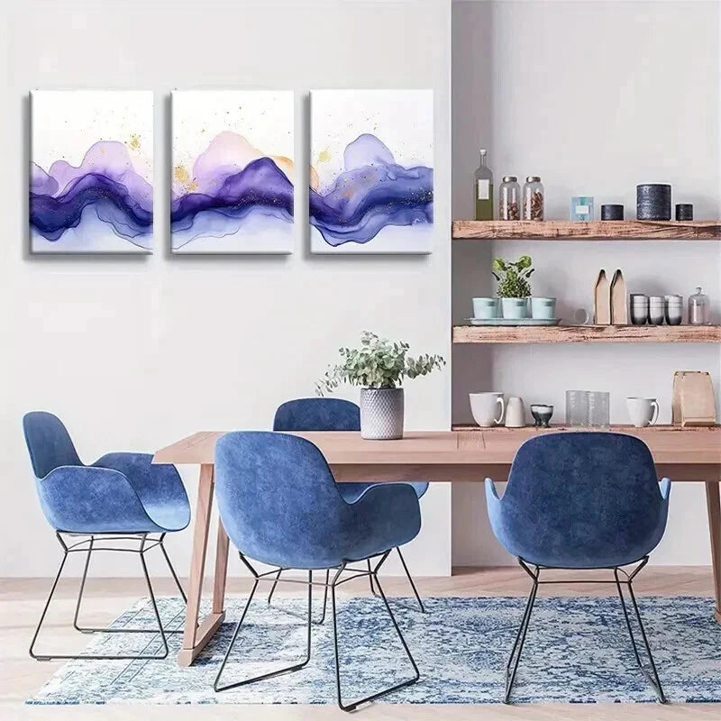 3pcs Abstract Purple Mountain Landscape Wall Art Set Canvas Framed 50x70cm - High Quality Print 100% Australian Made Wall Canvas Ready to Hang - Bella Home Decor