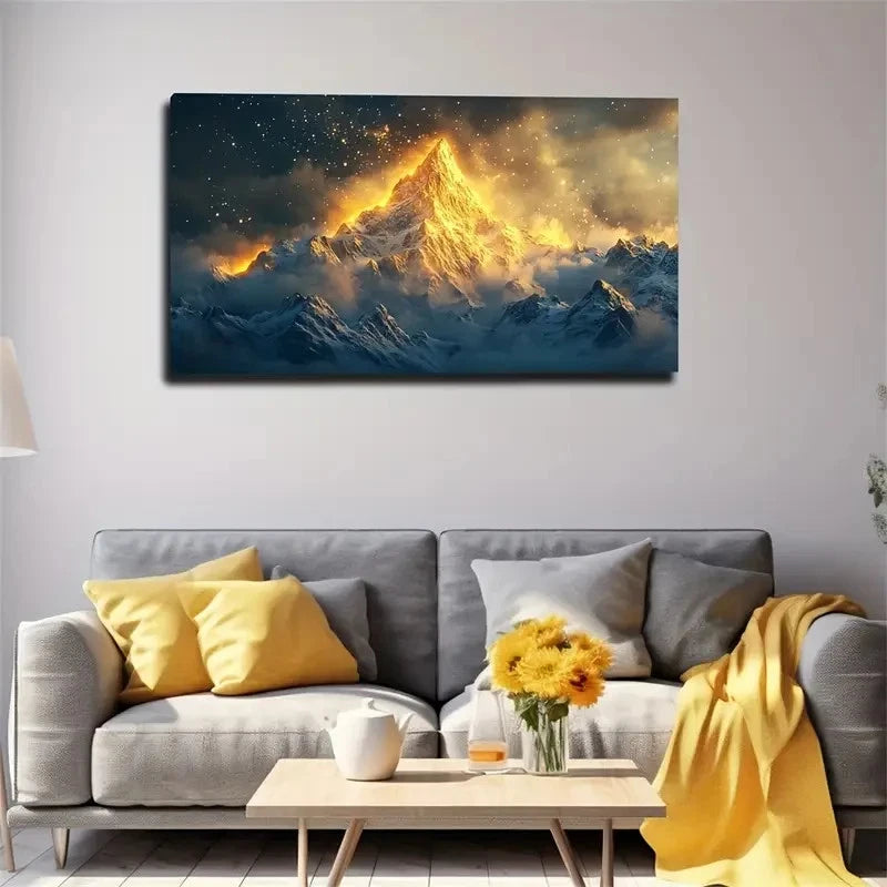 Vividly Illuminated Mountain Wall Art Canvas Office Home Room Framed 120x60cm