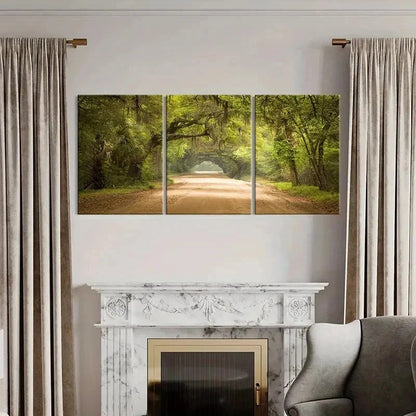 3pcs Serene Sunlit Forest Tree Lined Pathway Wall Art Set Canvas Framed 60x90cm - High Quality Print 100% Australian Made Wall Canvas Ready to Hang