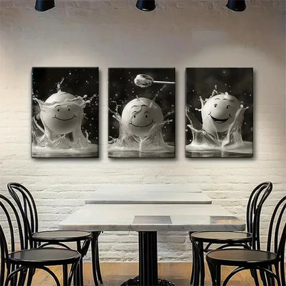 3pcs Smiling Milk Splash Whimsical Perfect Wall Art Set Canvas Unframed - High Quality Print 100% Australian Made Wall Canvas
