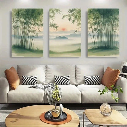 3pcs Serene Pine Trees & Misty  Wall Art Set Canvas Framed 50x70cm - High Quality Print 100% Australian Made Wall Canvas Ready to Hang