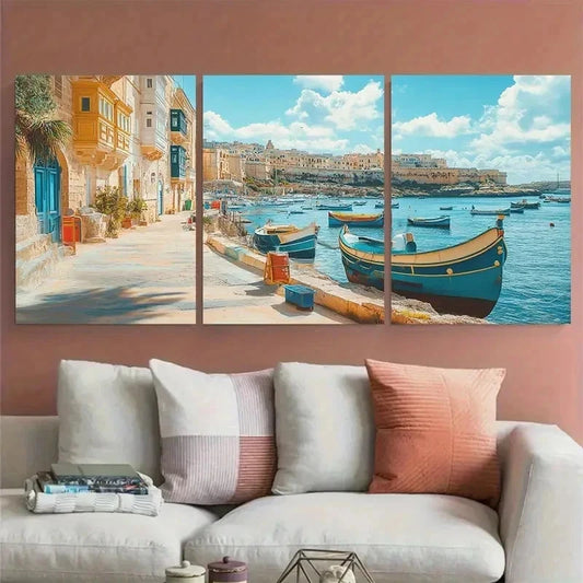 3pcs Tropical Décor Botanical Malta Perfect Wall Art Canvas Framed 60x90cm