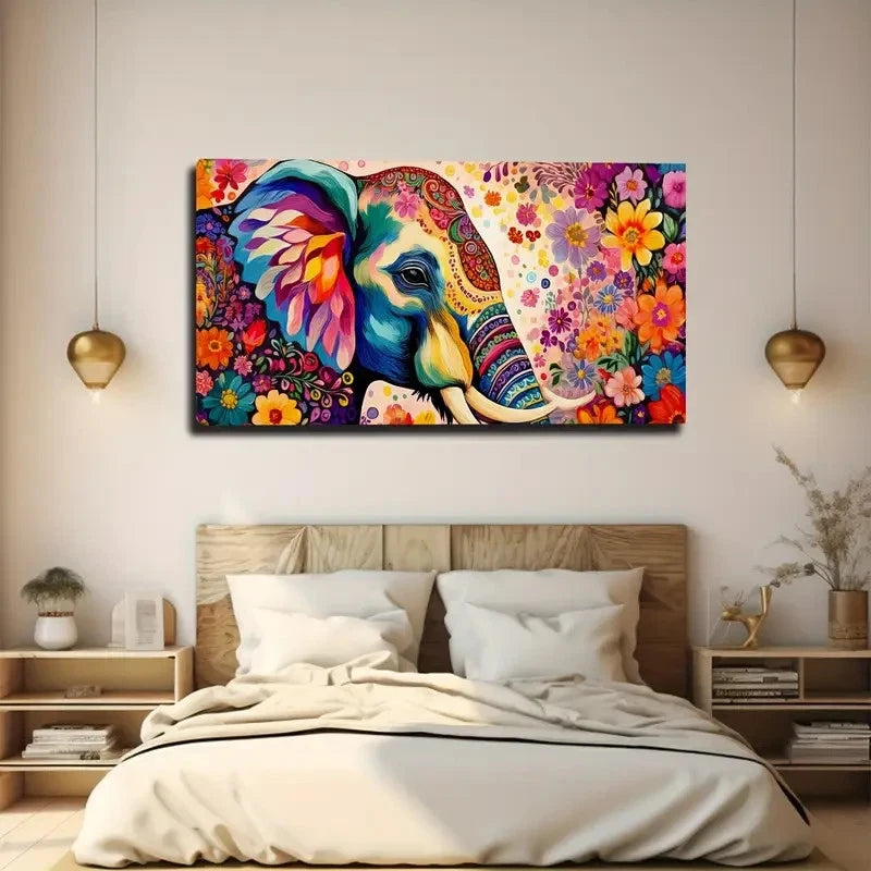 Elephant Head Colorful Wall Art Canvas Office Home Room Framed 120x60cm