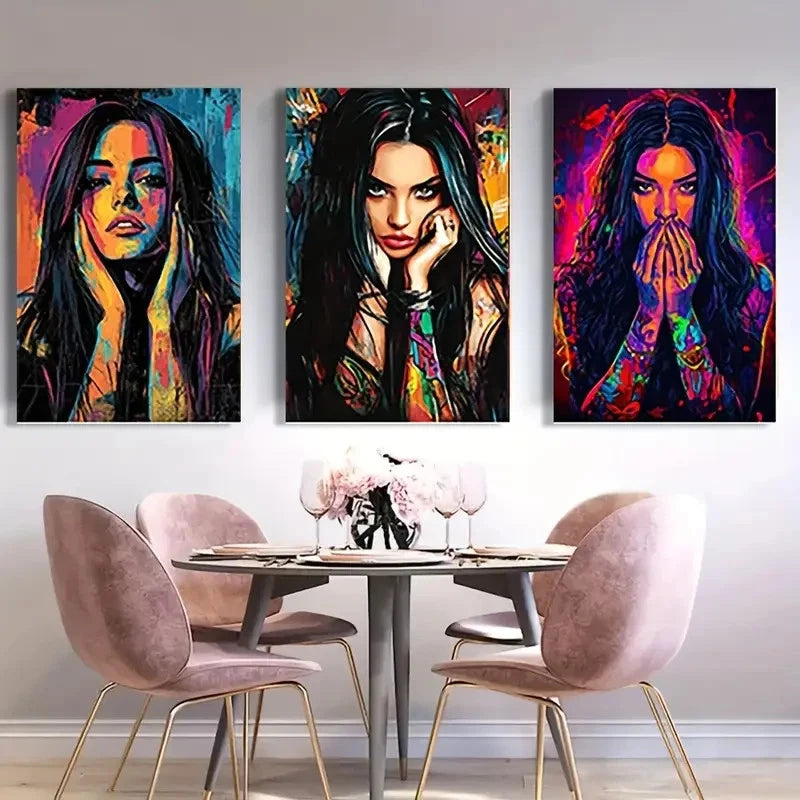 3pcs Abstract Female Face Graffiti  AFF   Wall Art Canvas Framed 40x60cm - High Quality Print 100% Australian Made Wall Canvas Ready to Hang - Bella Home Decor