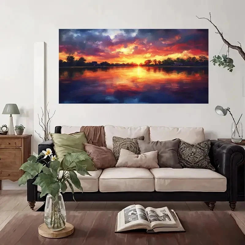 Lake Sunset Nature Beauty Wall Art Canvas Office Home Room Framed 120x60cm