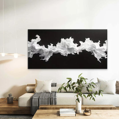 Black & White Abstract Waves Wall Art Canvas Office Home Room Framed 120x60cm