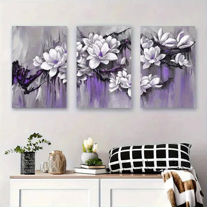 3pcs Purple Magnolia Flowers Blossoms Perfect Wall Art Set Canvas Framed 40x60cm - High Quality Print 100% Australian Made Wall Canvas Ready to Hang - Bella Home Decor