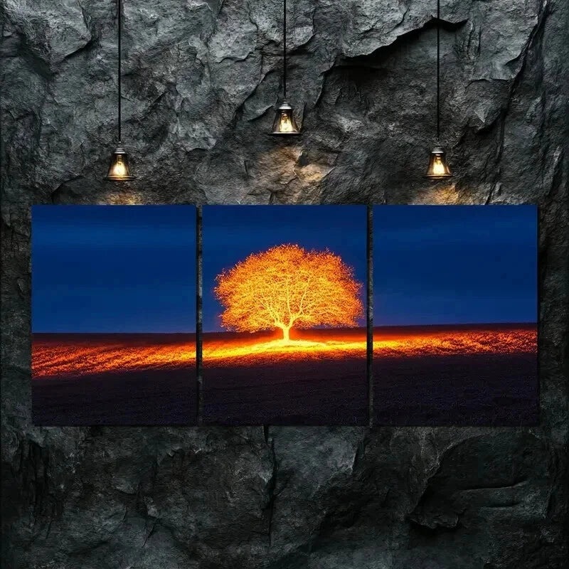 3pcs Dark Autumn Tree Light Shine Perfect Wall Art Set Canvas Framed 50x70cm - High Quality Print 100% Australian Made Wall Canvas Ready to Hang