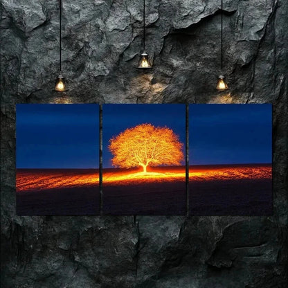 3pcs Dark Autumn Tree Light Shine Perfect Wall Art Set Canvas Framed 50x70cm - High Quality Print 100% Australian Made Wall Canvas Ready to Hang