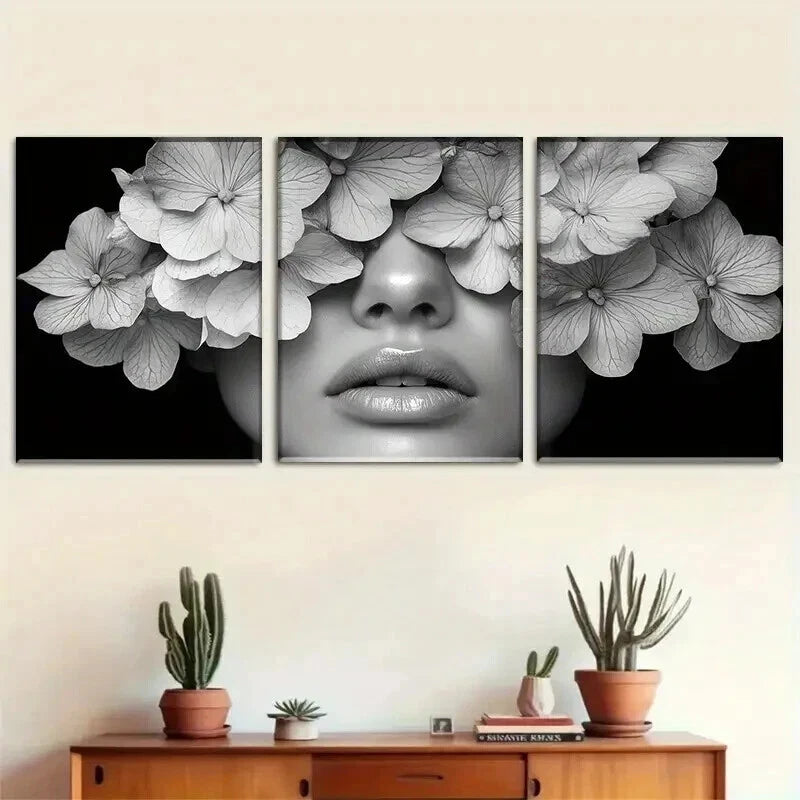 3pcs Modern Black & White Design Floral Perfect Wall Art Set Canvas Framed 60x90cm - High Quality Print 100% Australian Made Wall Canvas Ready to Hang - Bella Home Decor
