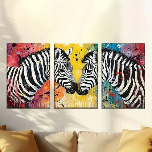 3pcs Two Zebras Painting on Canvas Wall Art Canvas - High Quality Print 100% Australian Made Wall Canvas