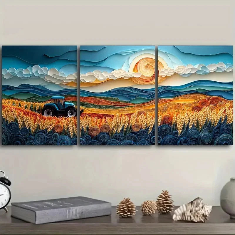 3pcs The scene of busy farming Wall Art Set Canvas Framed 50x70cm - High Quality Print 100% Australian Made Wall Canvas Ready to Hang - Bella Home Decor