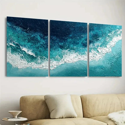 3pcs Deep Blue Ocean Wall Art Set Canvas Framed 60x90cm - High Quality Print 100% Australian Made Wall Canvas Ready to Hang - Bella Home Decor
