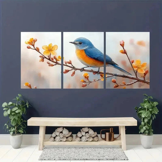 3pcs Blue bird Watercolor Minimalist Perfect Wall Art Set Canvas Framed 50x70cm - High Quality Print 100% Australian Made Wall Canvas Ready to Hang