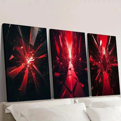 3pcs Broken Red Crystal Fragments Splash Wall Art Set Canvas Framed 60x90cm - High Quality Print 100% Australian Made Wall Canvas Ready to Hang