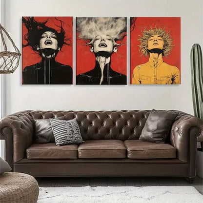 3pcs Dramatic Faces with Surreal Hair Perfect Wall Art Set Canvas Unframed - High Quality Print 100% Australian Made Wall Canvas - Bella Home Decor