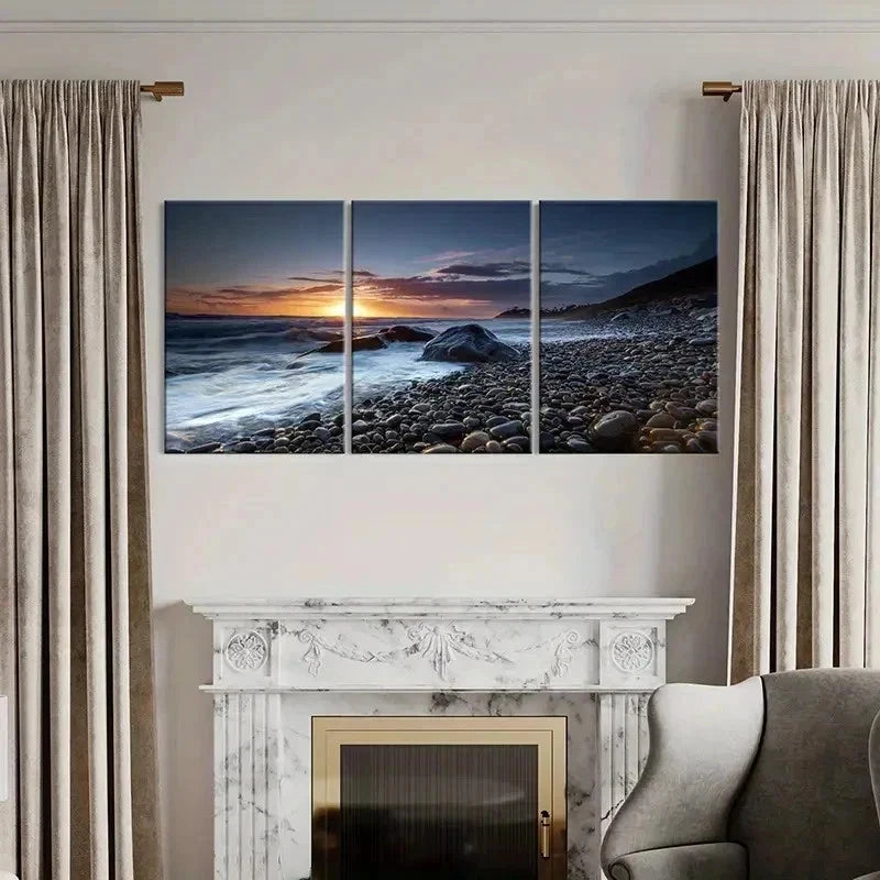 3pcs Beach Sunset Nature Landscape Sea Wall Art Set Canvas Framed 50x70cm - High Quality Print 100% Australian Made Wall Canvas Ready to Hang - Bella Home Decor
