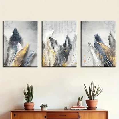 3pcs Modern Feather Light Luxury Style Wall Art Set Canvas Framed 60x90cm - High Quality Print 100% Australian Made Wall Canvas Ready to Hang