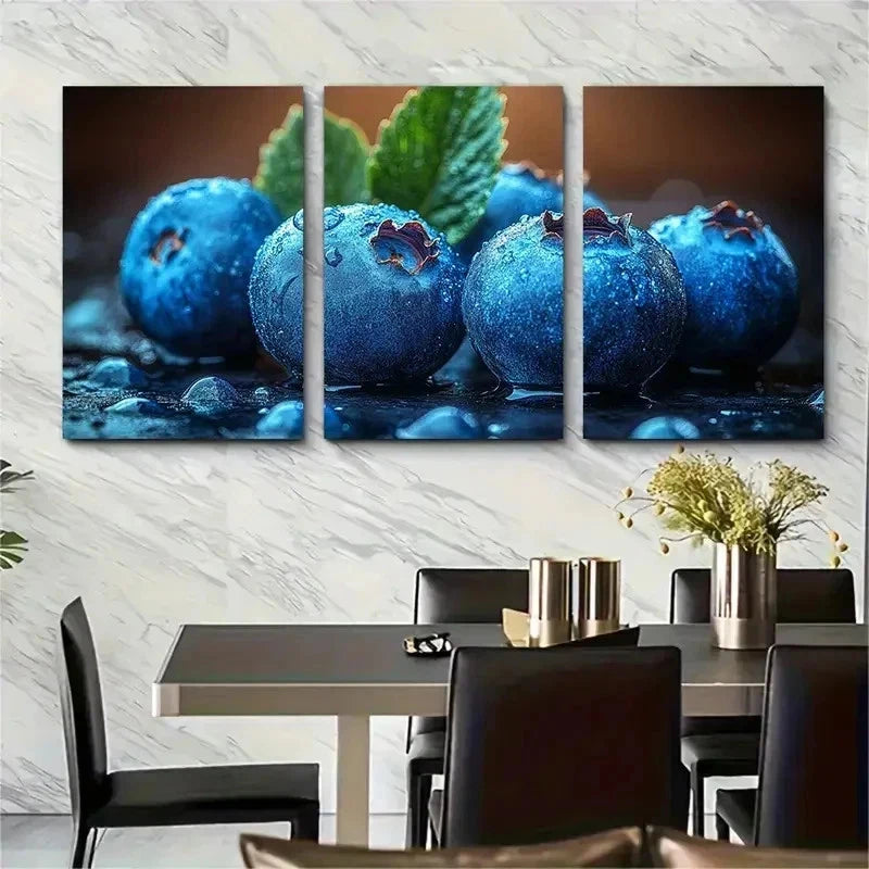 3pcs Blueberry Vibrant Wooden Perfect Wall Art Set Canvas Framed 50x70cm - High Quality Print 100% Australian Made Wall Canvas Ready to Hang - Bella Home Decor