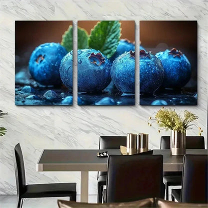 3pcs Blueberry Vibrant Wooden Perfect Wall Art Set Canvas Framed 50x70cm - High Quality Print 100% Australian Made Wall Canvas Ready to Hang - Bella Home Decor