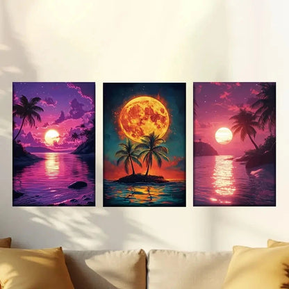 3pcs Beautiful Sunset on The Beach Wall Art Set Canvas Framed 40x60cm - High Quality Print 100% Australian Made Wall Canvas Ready to Hang - Bella Home Decor