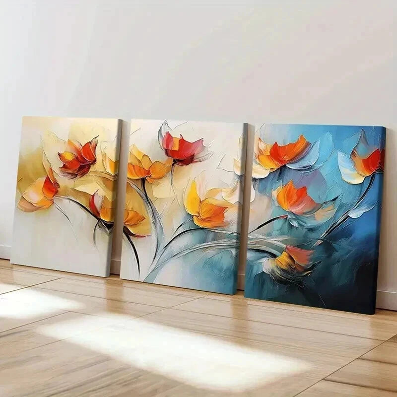 3pcs Abstract Floral Art Vibrant Colors Wall Art Set Canvas Framed 50x70cm - High Quality Print 100% Australian Made Wall Canvas Ready to Hang - Bella Home Decor