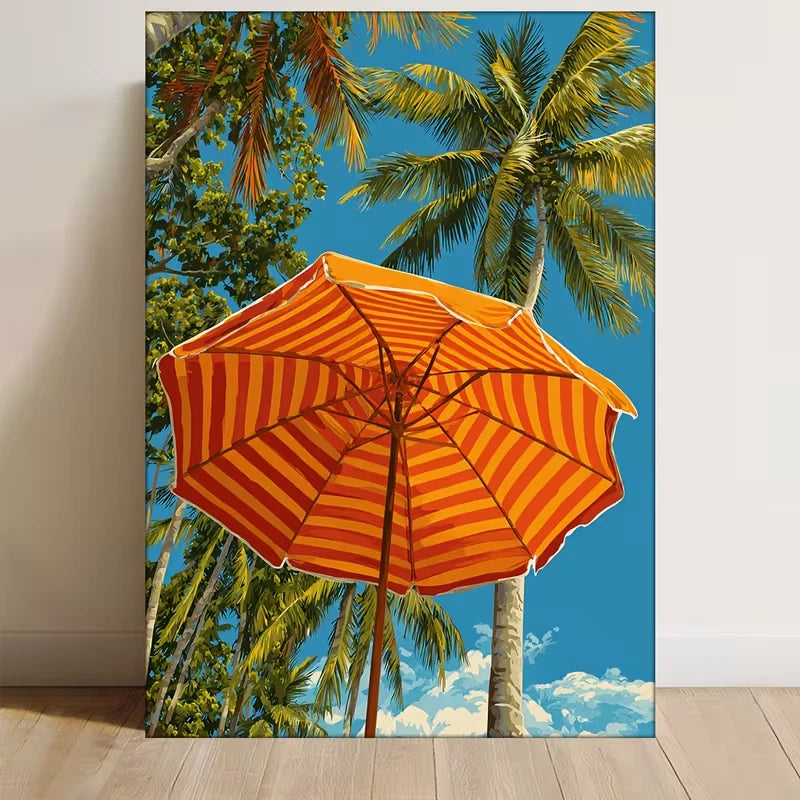 Vibrant Orange Striped Coastal Beach Umbrella Metal Print Ready to Hang