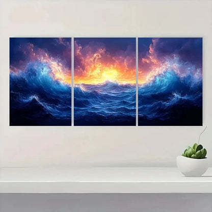 3pcs  Ocean Waves   Vibrant Underwater UI  Wall Art Set Canvas Framed 50x70cm - High Quality Print 100% Australian Made Wall Canvas Ready to Hang - Bella Home Decor