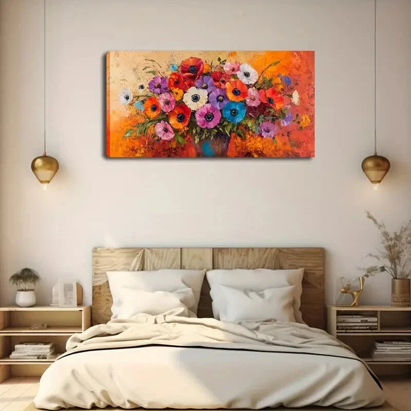 Colorful Flowers In Dark Vase Wall Art Canvas Office Home Room Framed 120x60cm - Bella Home Decor