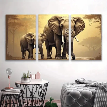 3pcs Majestic Elephant Family Walking  Wall Art Set Canvas Framed 60x90cm - High Quality Print 100% Australian Made Wall Canvas Ready to Hang