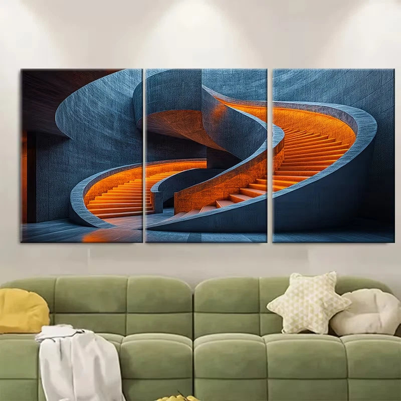 3pcs Spiral Staircase Vatican Architecture Metal Print Ready to Hang Art
