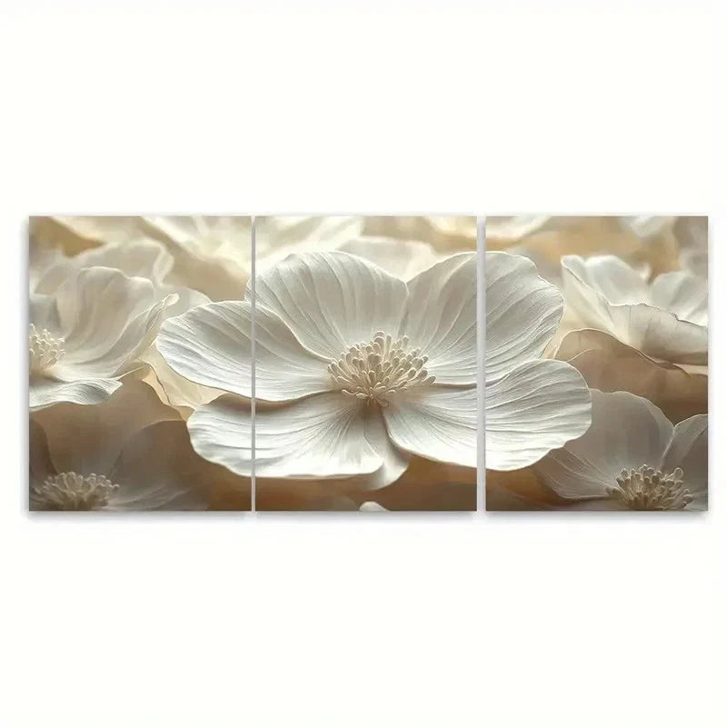 3pcs White Flower Petals Abstract J  Wall Art Set Canvas Framed 60x90cm - High Quality Print 100% Australian Made Wall Canvas Ready to Hang
