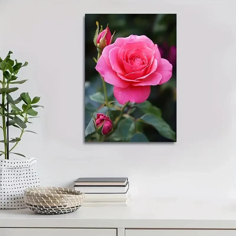 Beautiful Carnation Vibrant Pink Rose Design Painting 40x60cm Metal Print Ready to Hang - Bella Home Decor