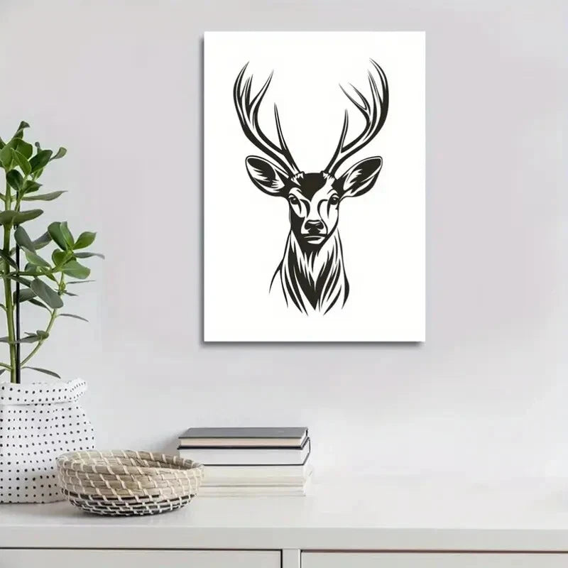 Abstract Black and White Stag Painting 40x60cm Metal Print Ready to Hang