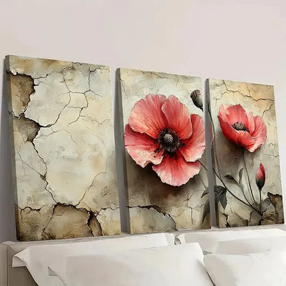 3pcs Poppy Print From Original Floral ew Wall Art Set Canvas Unframed - High Quality Print 100% Australian Made Wall Canvas - Bella Home Decor