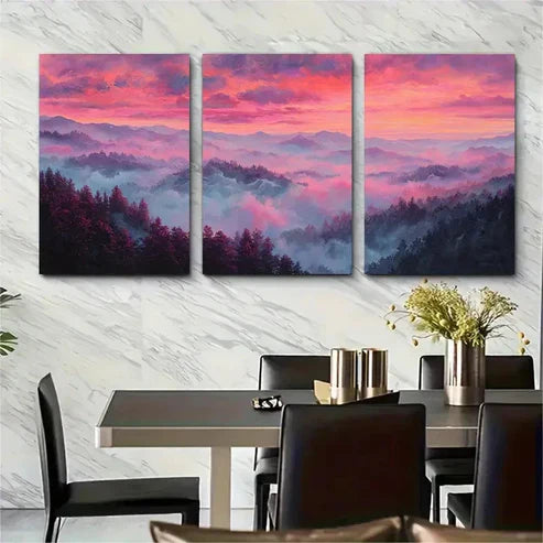 3pcs Abstract Misty Mountain Wall Art Canvas Unframed – High Quality Print 100% Australian Made Wall Canvas - Bella Home Decor