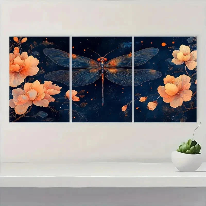 3pcs Dragonfly & Floral Japanese Ukiyo-e Style  Wall Art Set Canvas Framed 60x90cm - High Quality Print 100% Australian Made Wall Canvas Ready to Hang - Bella Home Decor