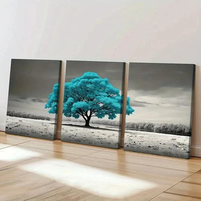 3pcs Surreal Blue Leaves  Tree Painting Wall Art Set Canvas Framed 60x90cm - High Quality Print 100% Australian Made Wall Canvas Ready to Hang - Bella Home Decor