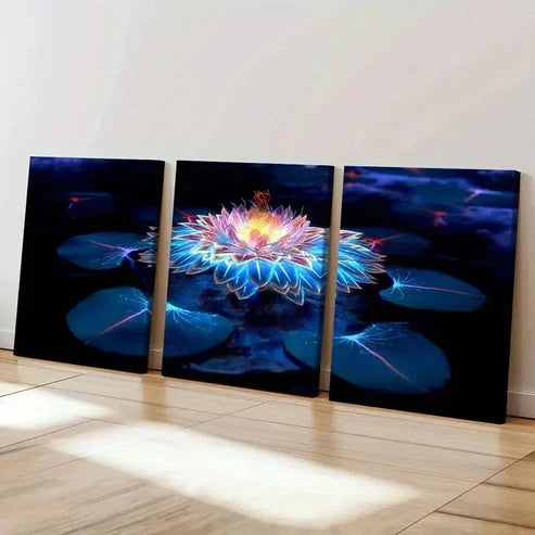 3pcs Colorful Lotus Flower Fantasy Floral Wall Art Canvas Unframed – High Quality Print 100% Australian Made Wall Canvas