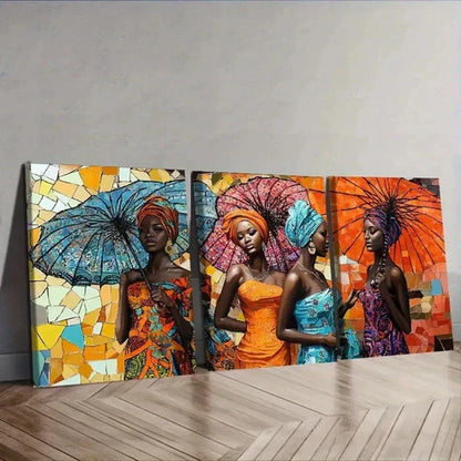 3pcs Three Beautiful African Women Wall Art Set Canvas Unframed - High Quality Print 100% Australian Made Wall Canvas