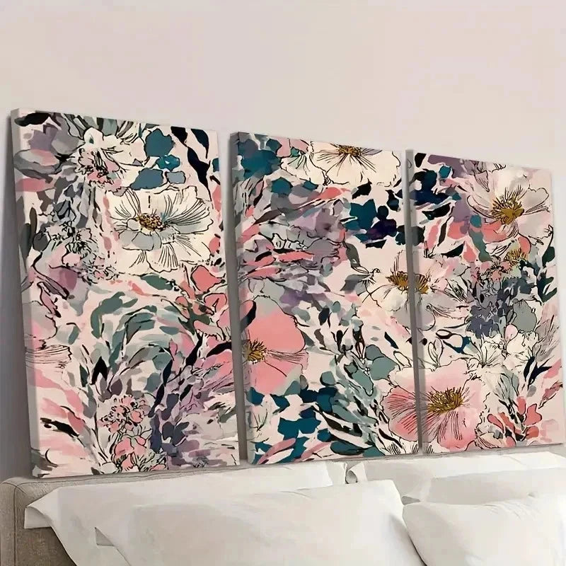 3pcs Pastel Watercolor Floral Foliage Wall Art Set Canvas Framed 60x90cm - High Quality Print 100% Australian Made Wall Canvas Ready to Hang