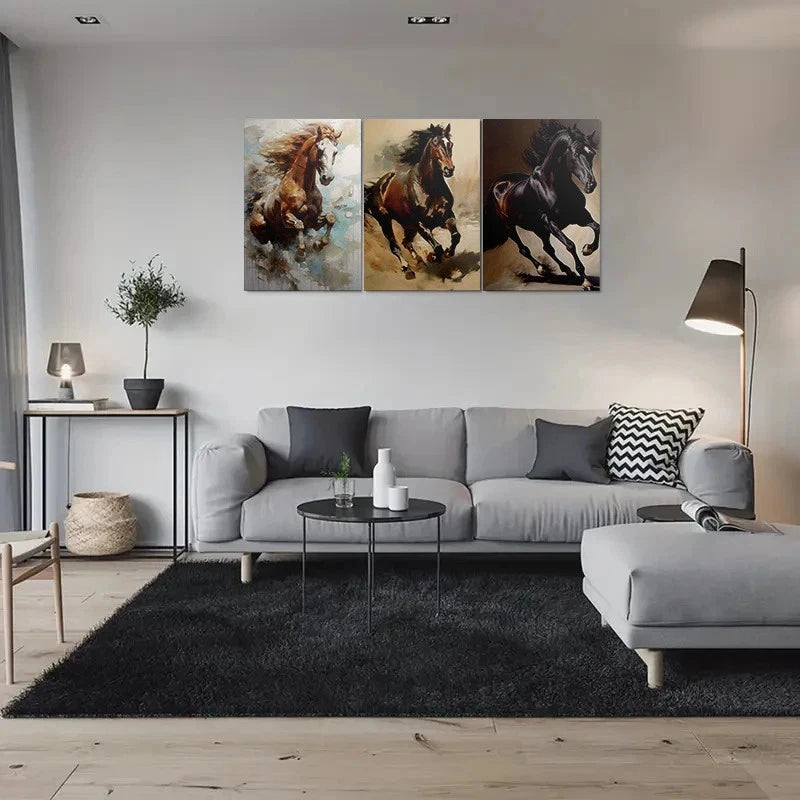 3pcs Dynamic Horse Animal Themed Metal Print Ready to Hang Art - Bella Home Decor
