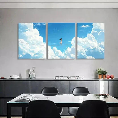 3pcs Dreamy Sky Surreal Girl Clouds Perfect Art Set Canvas Unframed - High Quality Print 100% Australian Made Wall Canvas - Bella Home Decor