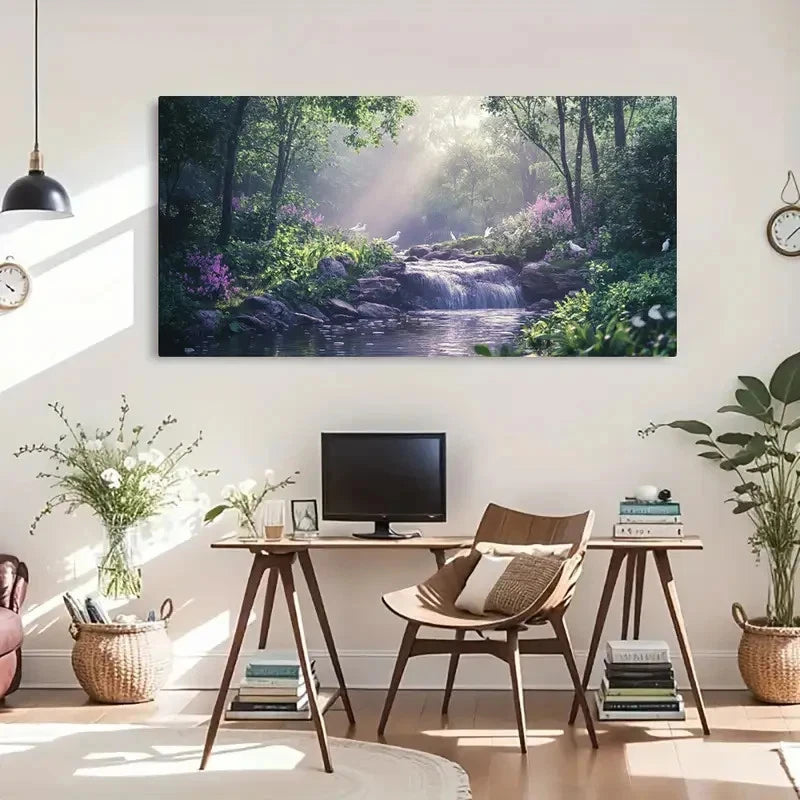 Forest Waterfall Classic Décor Wall Art Canvas Office Home Room Framed 120x60cm - Bella Home Decor